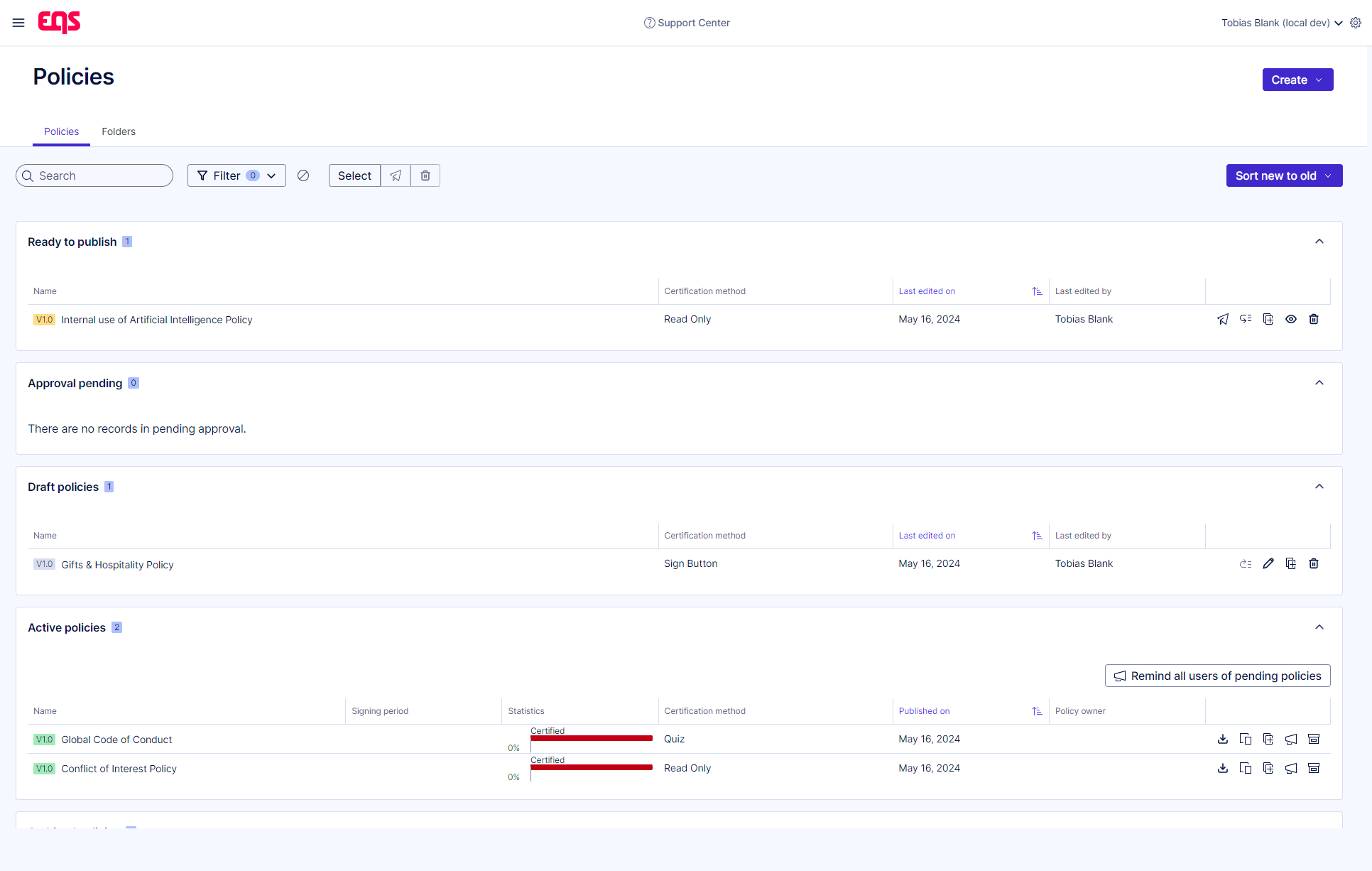 Screen Policy Manager overview backend | EQS Group