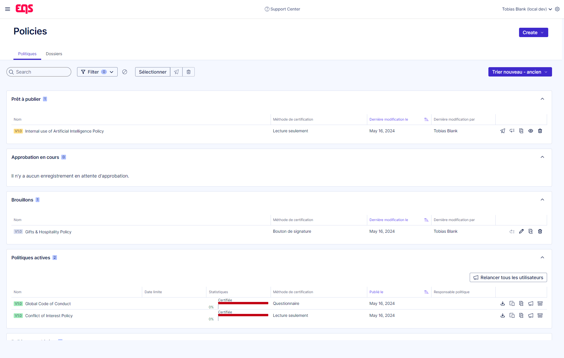 Screen Policy Manager overview backend | EQS Group