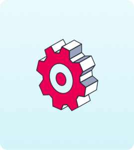 3D red gear icon symbolizing operational efficiency and automation