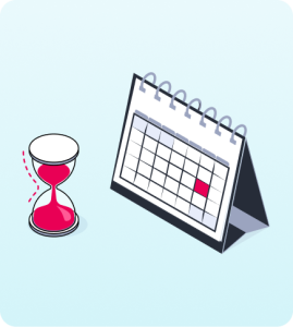 Hourglass and desk calendar representing time management and meeting deadlines