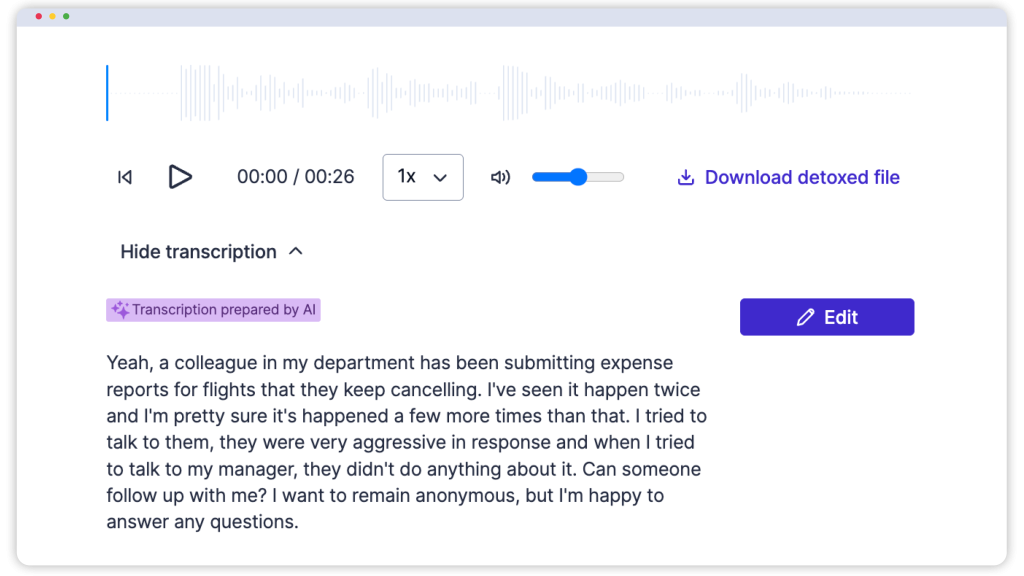 Smart AI transcription helps you documenting your compliance
