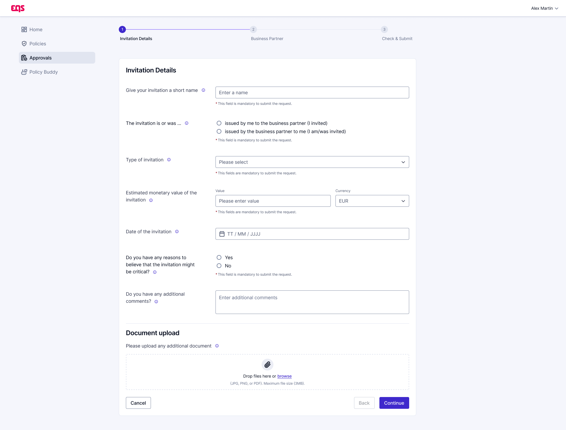 Mobile-optimized disclosure submission form in Integrity Hub — EQS Approvals