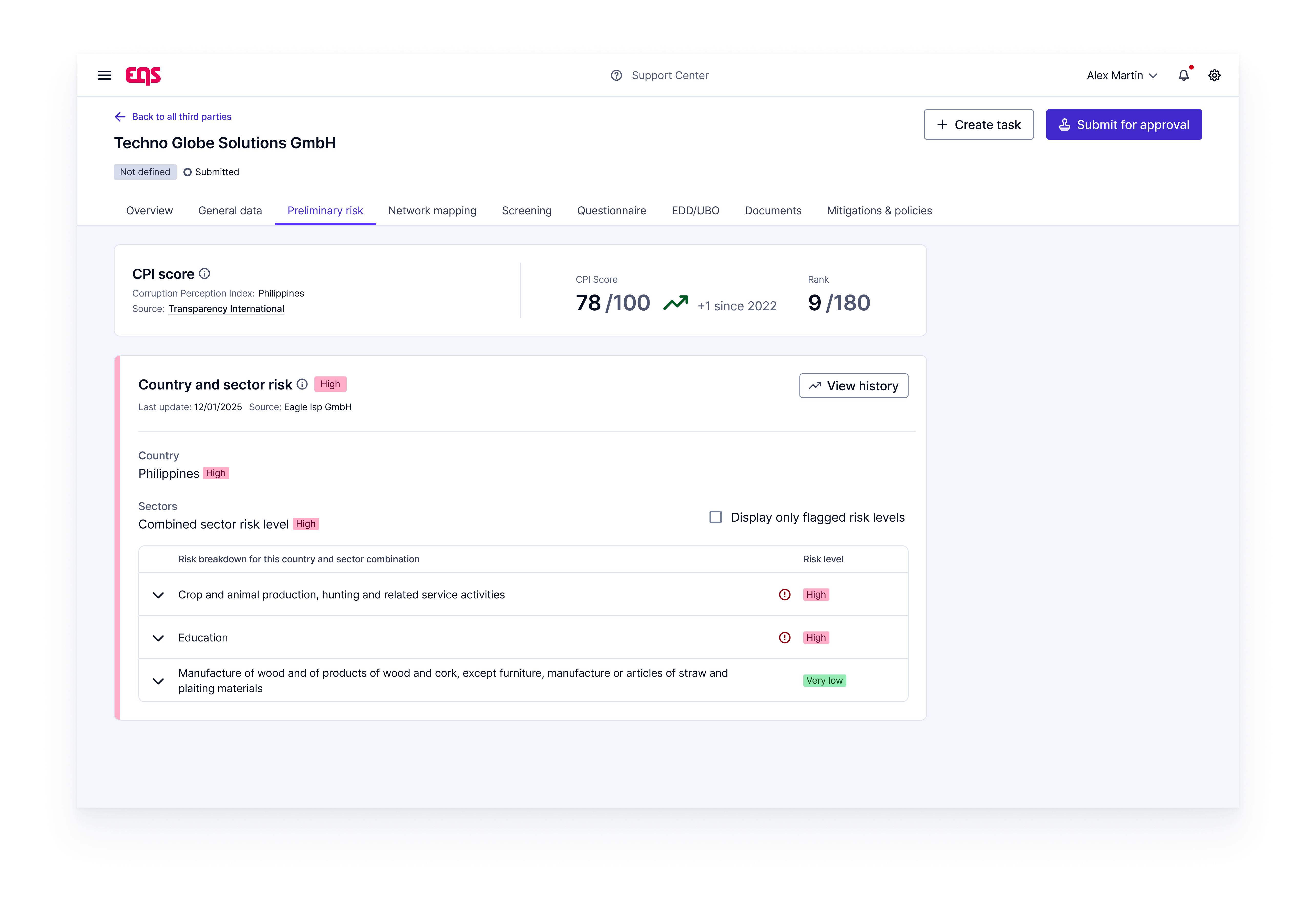 Open API connection settings showing the feature enabled — EQS Third Parties