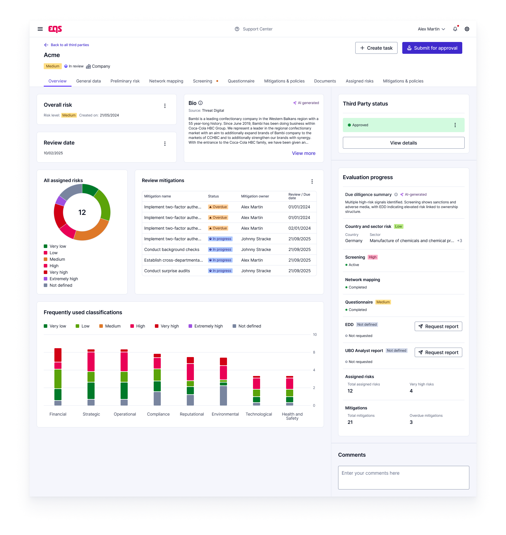 EQS Third Parties platform interface